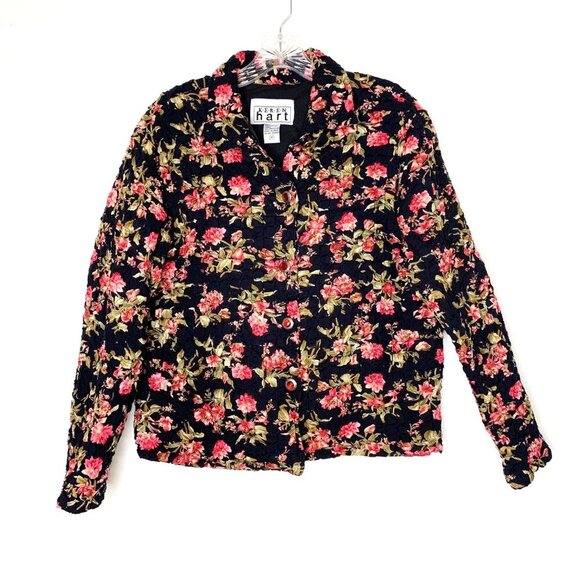 Vintage Keren Hart Women's Denim Quilted Floral Button Up Jacket Size Med - Picture 10 of 10